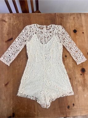 Neiman Marcus Ivory Crochet Romper